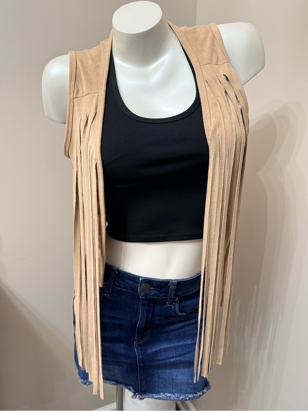 Rue21 Faux Suede Tan Fringe Vest Size XS to Med EC